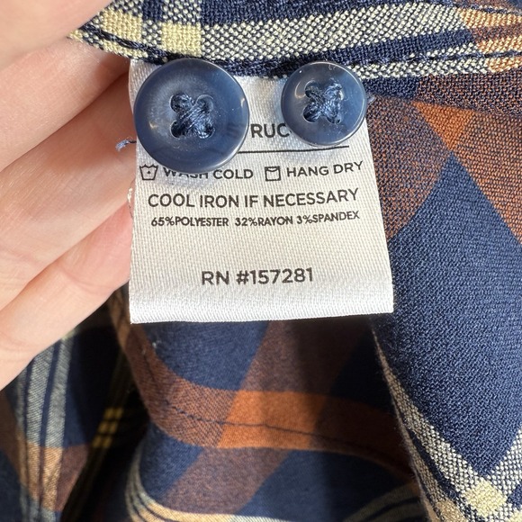 Mizzen+Main City Flannel Shirt Rust Orange Navy Blue Plaid Men's Size Medium - Picture 7 of 9